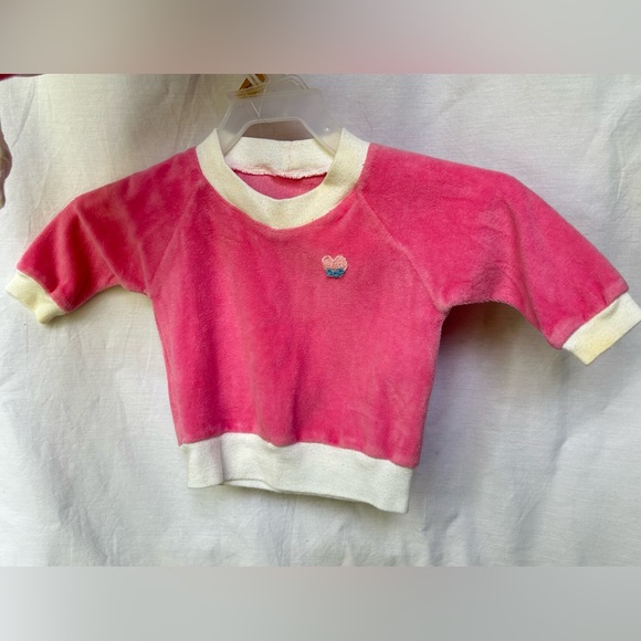 Vintage Hand Made Pink Velour Tracksuit and Long Sleeve size 18 mos Pink Balloon - Picture 4 of 8